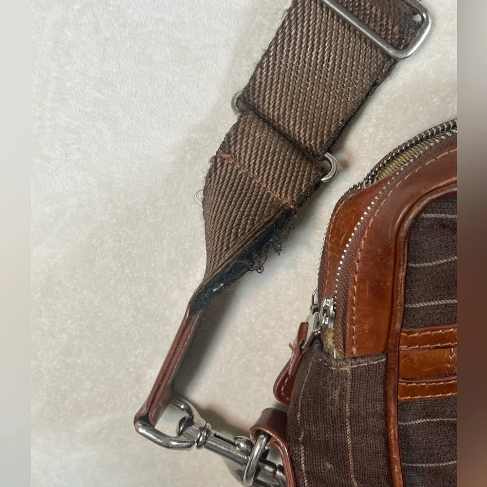 Mulholland Cotton Canvas Leather Made in England Classic Briefcase Striped